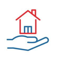 Illustration of a hand holding a home.