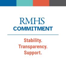 Graphic that reads: RMHS Commitment. Stability Transparency Support. There is a brand color bar at the top with blue, teal orange and gray.