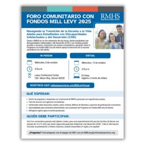 Screenshot of a flyer promoting the 2025 Mill Levy Community Forum in Spanish