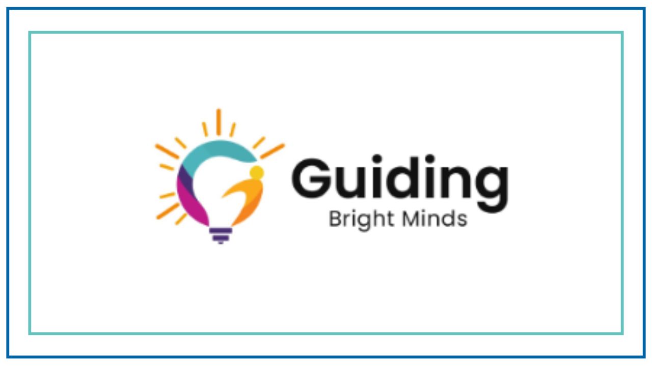 Guiding Bright Minds logo featuring a colorful lightbulb and person icon next to the words “Guiding Bright Minds” on a light background with blue and teal borders.