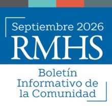 Graphic for the September 2026 RMHS Community Newsletter in Spanish, featuring the RMHS name, the title “Boletín Informativo de la Comunidad,” a blue and white design, and a multicolored strip along the top.